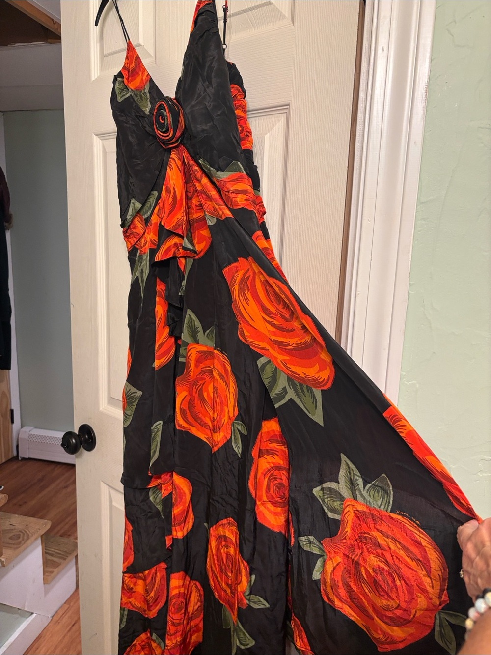 FARM Rio Black & Vivid Orange Floral Dress with Rosette - Picture 9 of 12